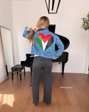 Palestine Heart - Painted Denim Jacket